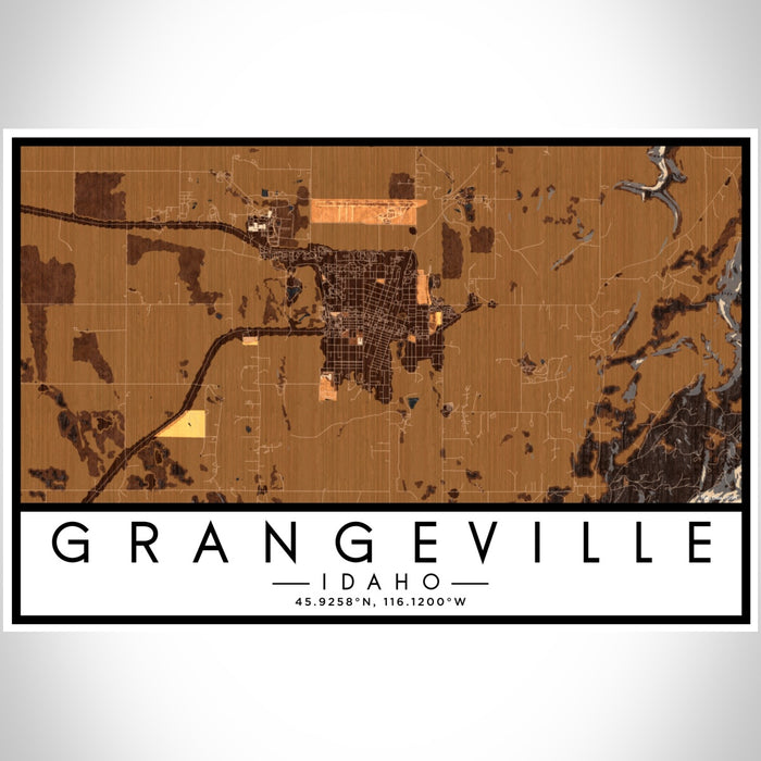 Grangeville Idaho Map Print Landscape Orientation in Ember Style With Shaded Background