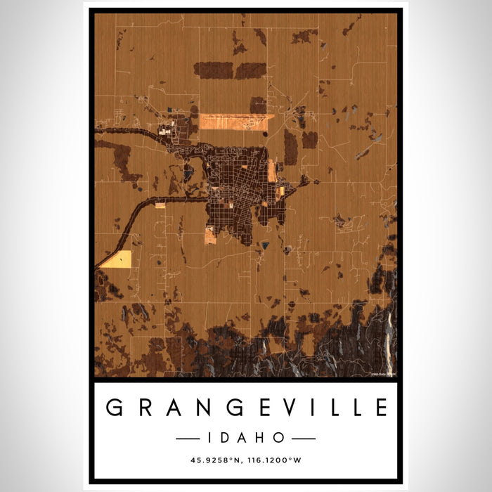 Grangeville Idaho Map Print Portrait Orientation in Ember Style With Shaded Background