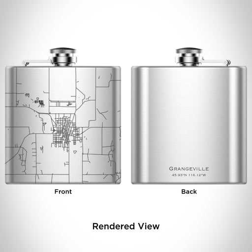 Rendered View of Grangeville Idaho Map Engraving on 6oz Stainless Steel Flask