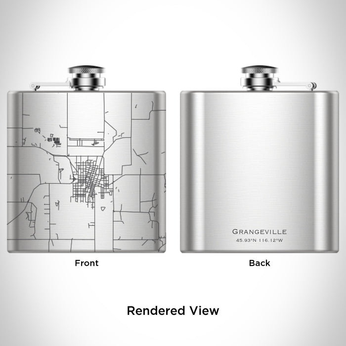 Rendered View of Grangeville Idaho Map Engraving on 6oz Stainless Steel Flask