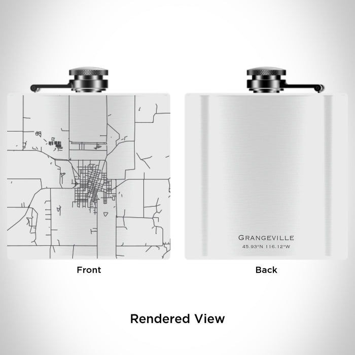 Rendered View of Grangeville Idaho Map Engraving on 6oz Stainless Steel Flask in White