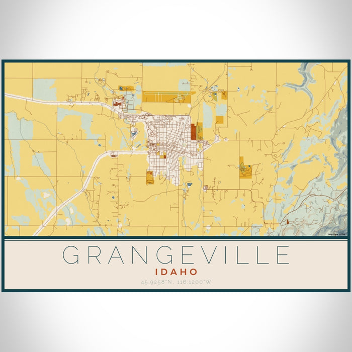 Grangeville Idaho Map Print Landscape Orientation in Woodblock Style With Shaded Background