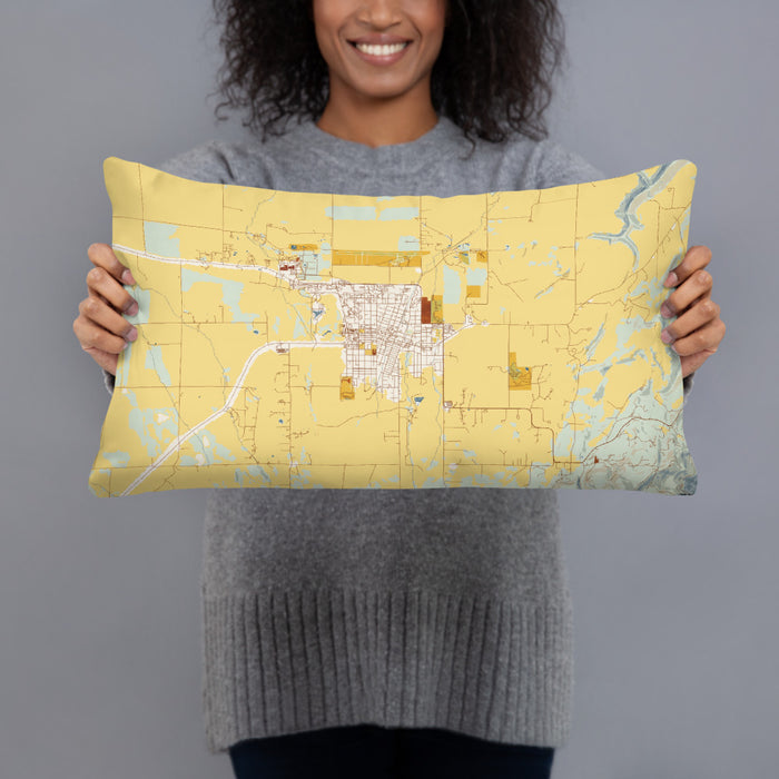 Person holding 20x12 Custom Grangeville Idaho Map Throw Pillow in Woodblock