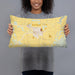 Person holding 20x12 Custom Grangeville Idaho Map Throw Pillow in Woodblock