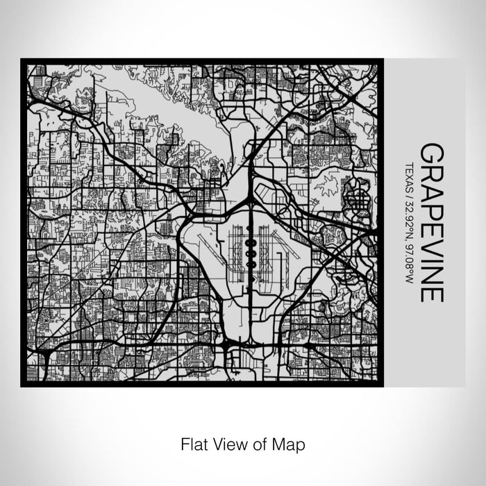 Rendered View of Grapevine Texas Map on 20oz Stainless Steel Insulated Bottle with Bamboo Top with printed Tactile Lines Map in Black