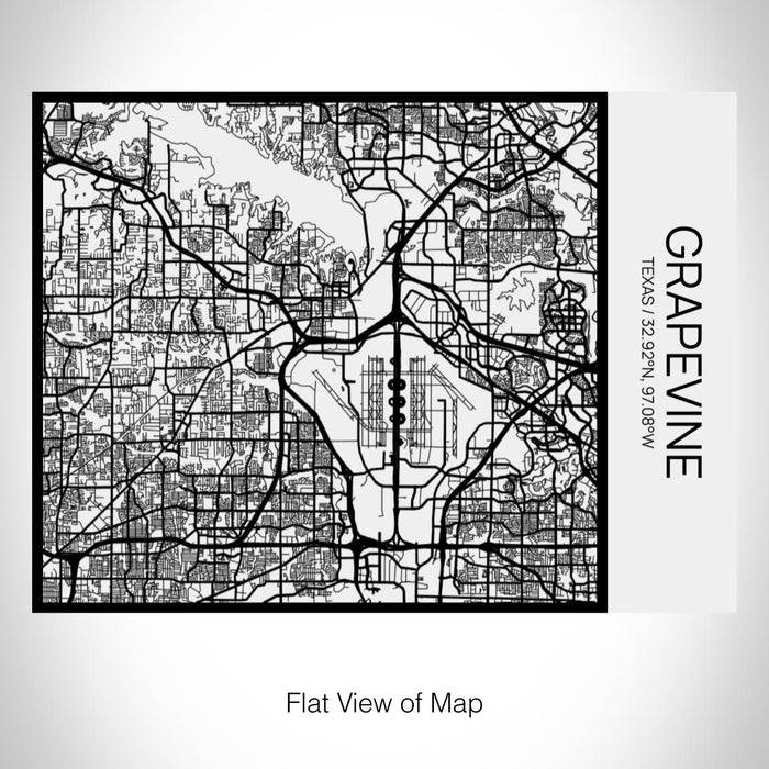 Rendered View of Grapevine Texas Map on 20oz Stainless Steel Insulated Bottle with Bamboo Top in Matte White with printed Tactile Lines Map in Black