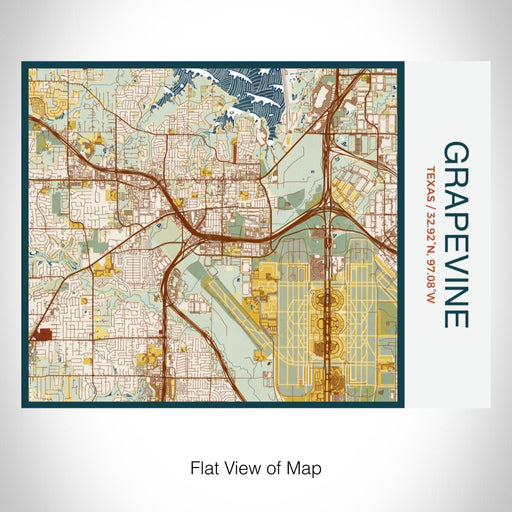 Rendered View of Grapevine Texas Map on 20oz Stainless Steel Insulated Bottle with Bamboo Top with printed woodblock style map