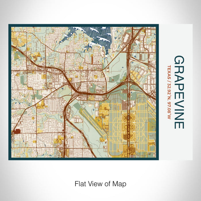 Rendered View of Grapevine Texas Map on 20oz Stainless Steel Insulated Bottle with Bamboo Top with printed woodblock style map