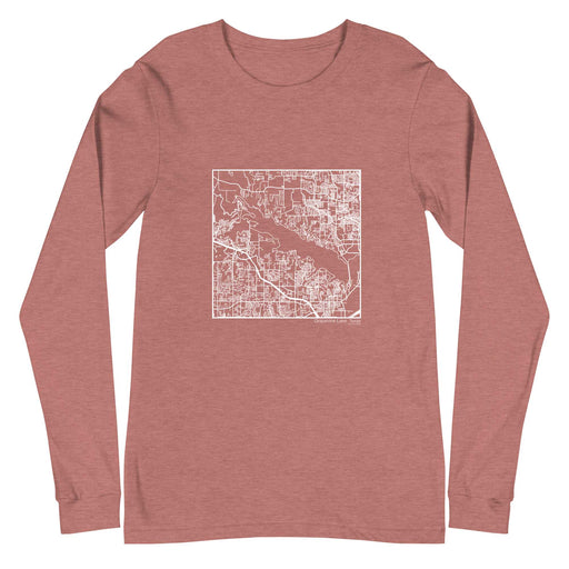 Grapevine Lake Texas  Map Unisex Long-Sleeve T-shirt with City inscription in Heather Mauve