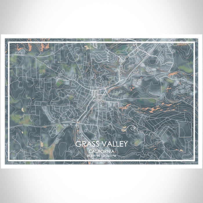 Grass Valley California Map Print Landscape Orientation in Afternoon Style With Shaded Background