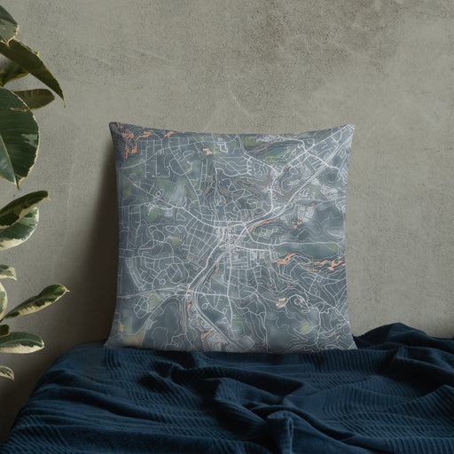 Custom Grass Valley California Map Throw Pillow in Afternoon on Bedding Against Wall