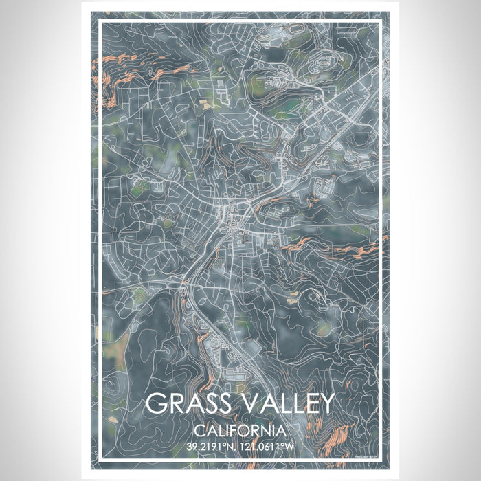 Grass Valley California Map Print Portrait Orientation in Afternoon Style With Shaded Background