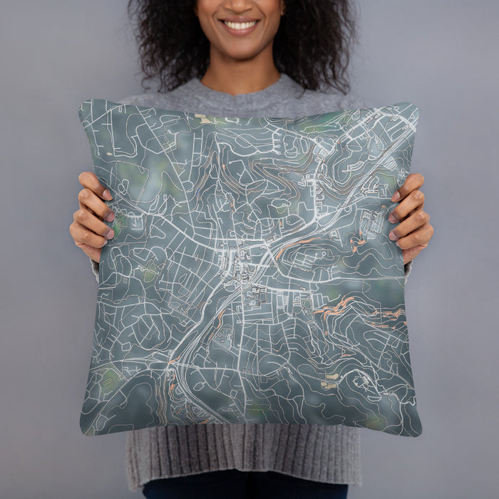 Person holding 18x18 Custom Grass Valley California Map Throw Pillow in Afternoon