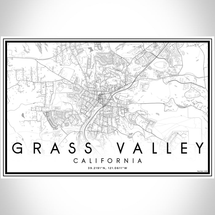 Grass Valley California Map Print Landscape Orientation in Classic Style With Shaded Background