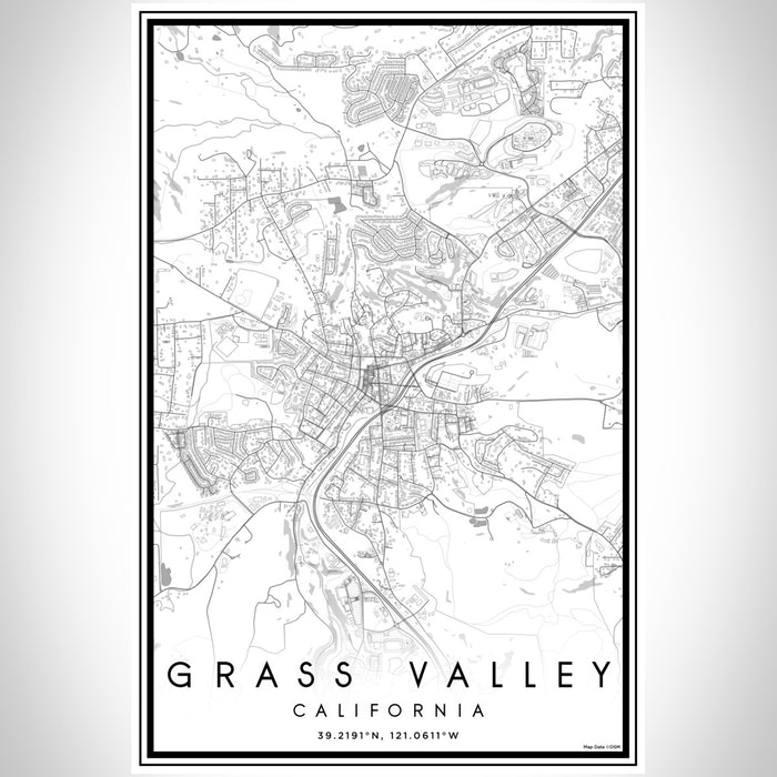 Grass Valley California Map Print Portrait Orientation in Classic Style With Shaded Background