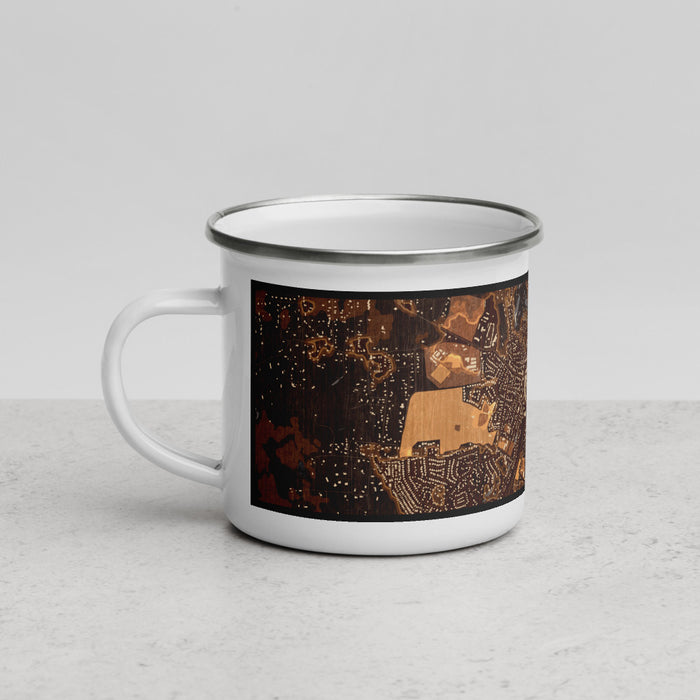 Left View Custom Grass Valley California Map Enamel Mug in Ember