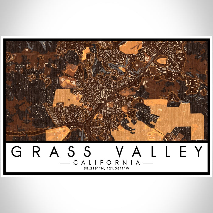Grass Valley California Map Print Landscape Orientation in Ember Style With Shaded Background