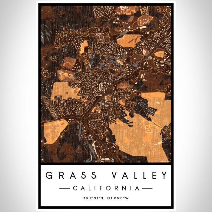 Grass Valley California Map Print Portrait Orientation in Ember Style With Shaded Background