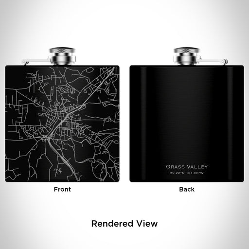 Rendered View of Grass Valley California Map Engraving on 6oz Stainless Steel Flask in Black