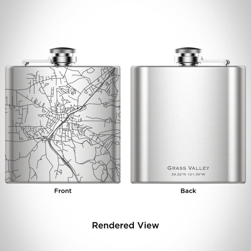 Rendered View of Grass Valley California Map Engraving on 6oz Stainless Steel Flask