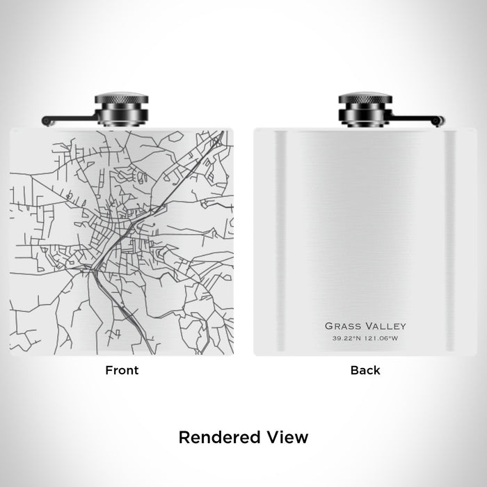 Rendered View of Grass Valley California Map Engraving on 6oz Stainless Steel Flask in White