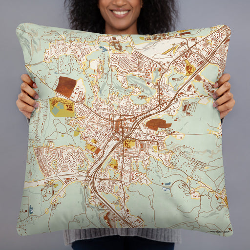 Person holding 22x22 Custom Grass Valley California Map Throw Pillow in Woodblock