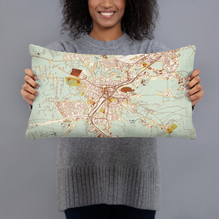 Person holding 20x12 Custom Grass Valley California Map Throw Pillow in Woodblock