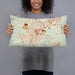 Person holding 20x12 Custom Grass Valley California Map Throw Pillow in Woodblock