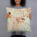 Person holding 18x18 Custom Grass Valley California Map Throw Pillow in Woodblock