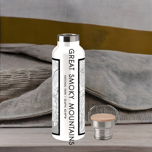 Great Smoky Mountains National Park Custom City Map Inscription Coordinates on 20oz Stainless Steel Insulated Bottle with Bamboo Top with printed classic style map