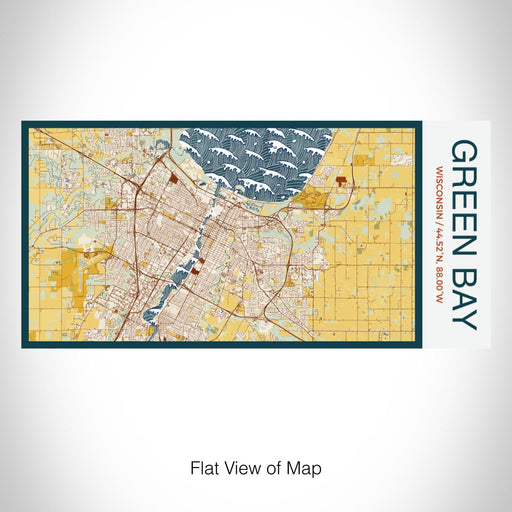 Rendered View of Green Bay Wisconsin Map on 17oz Stainless Steel Insulated Bottle with printed woodblock style map