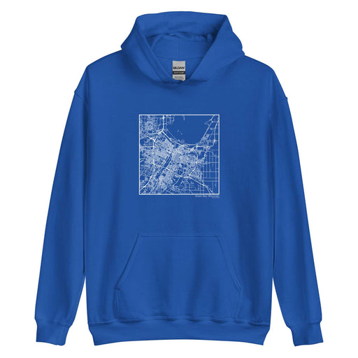Green Bay Wisconsin  Map Unisex Hoodie Sweater with City inscription in Royal Blue