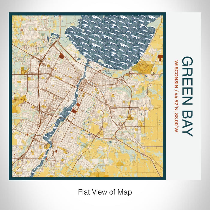 Rendered View of Green Bay Wisconsin Map on 17oz Stainless Steel Insulated Tumbler in Woodblock Map Style