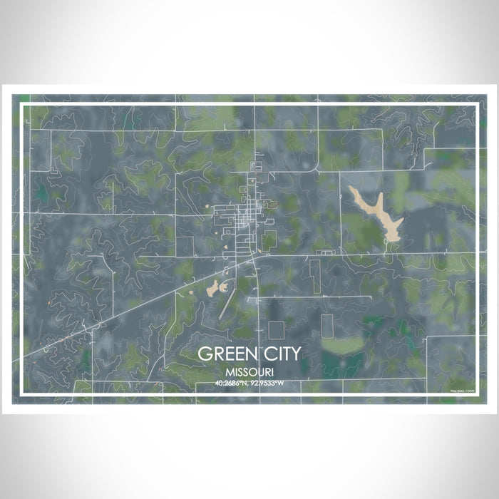 Green City Missouri Map Print Landscape Orientation in Afternoon Style With Shaded Background