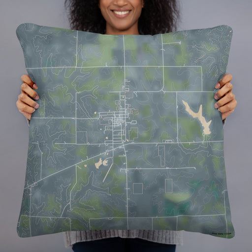 Person holding 22x22 Custom Green City Missouri Map Throw Pillow in Afternoon