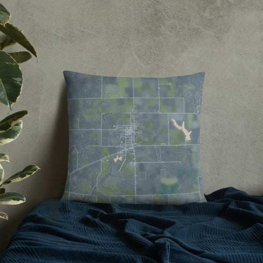 Custom Green City Missouri Map Throw Pillow in Afternoon on Bedding Against Wall