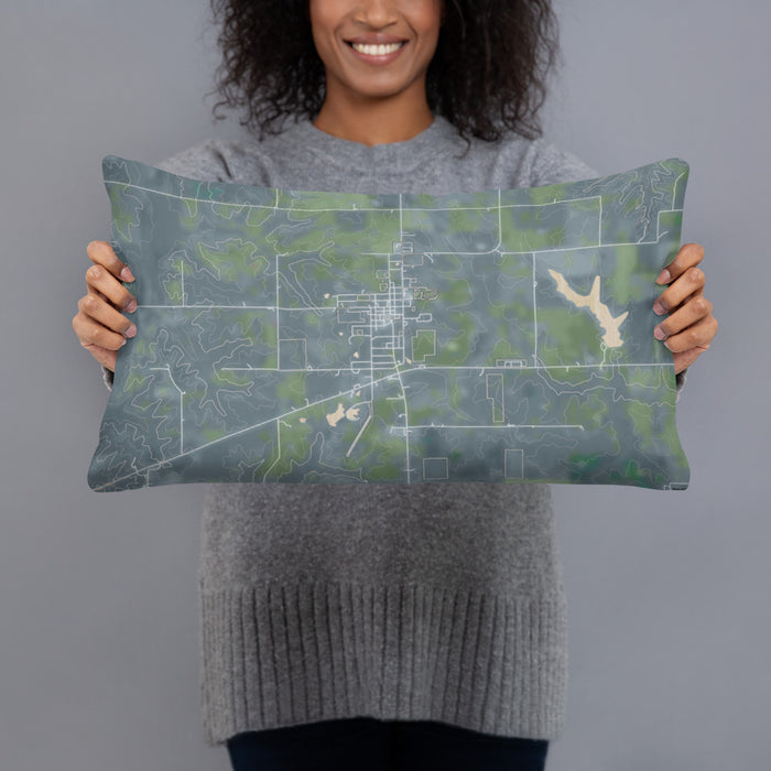 Person holding 20x12 Custom Green City Missouri Map Throw Pillow in Afternoon