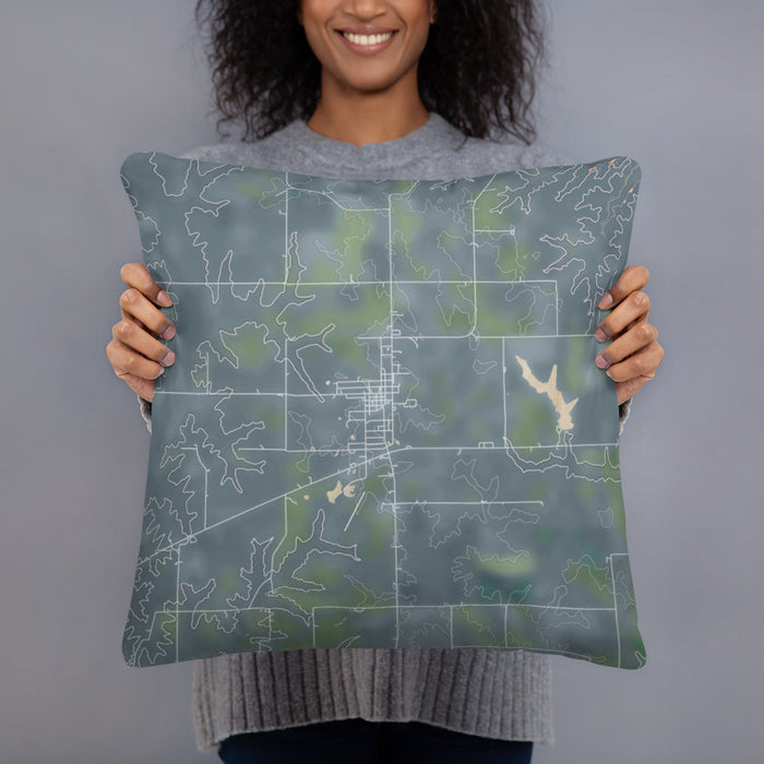 Person holding 18x18 Custom Green City Missouri Map Throw Pillow in Afternoon
