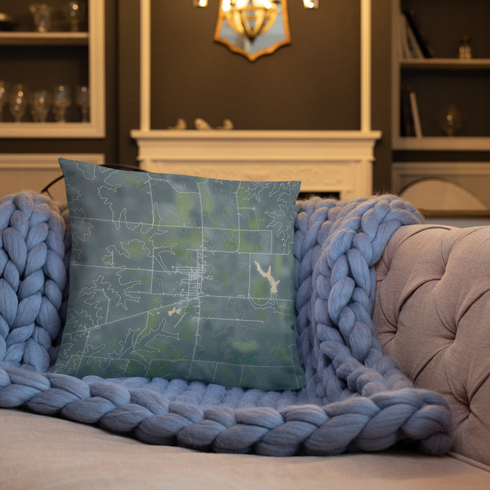 Custom Green City Missouri Map Throw Pillow in Afternoon on Cream Colored Couch