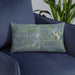 Custom Green City Missouri Map Throw Pillow in Afternoon on Blue Colored Chair