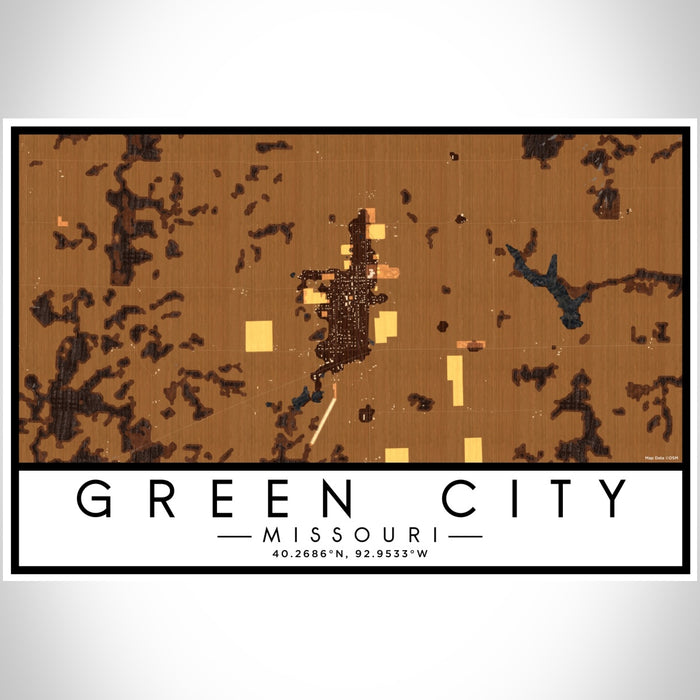 Green City Missouri Map Print Landscape Orientation in Ember Style With Shaded Background