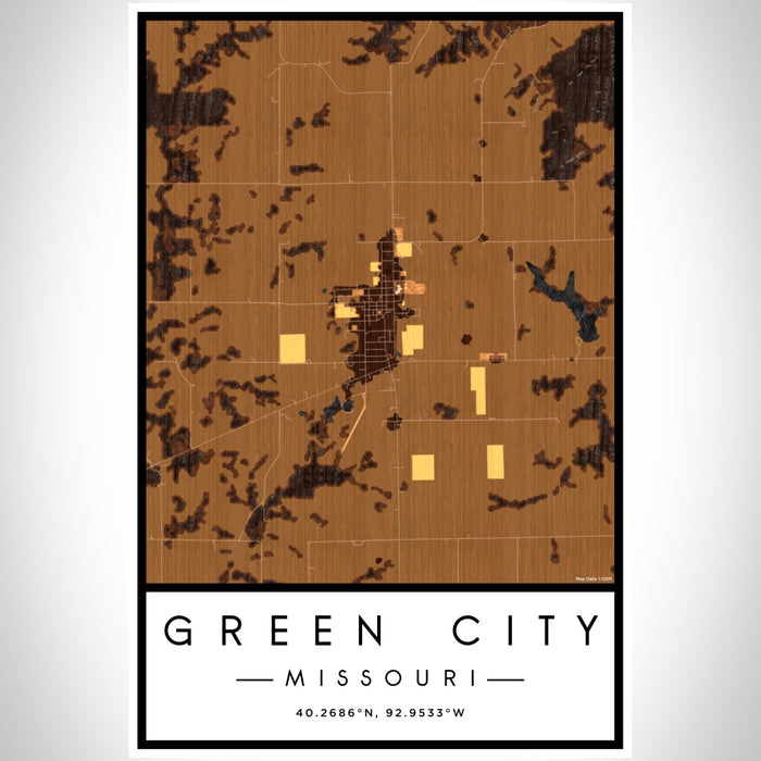 Green City Missouri Map Print Portrait Orientation in Ember Style With Shaded Background