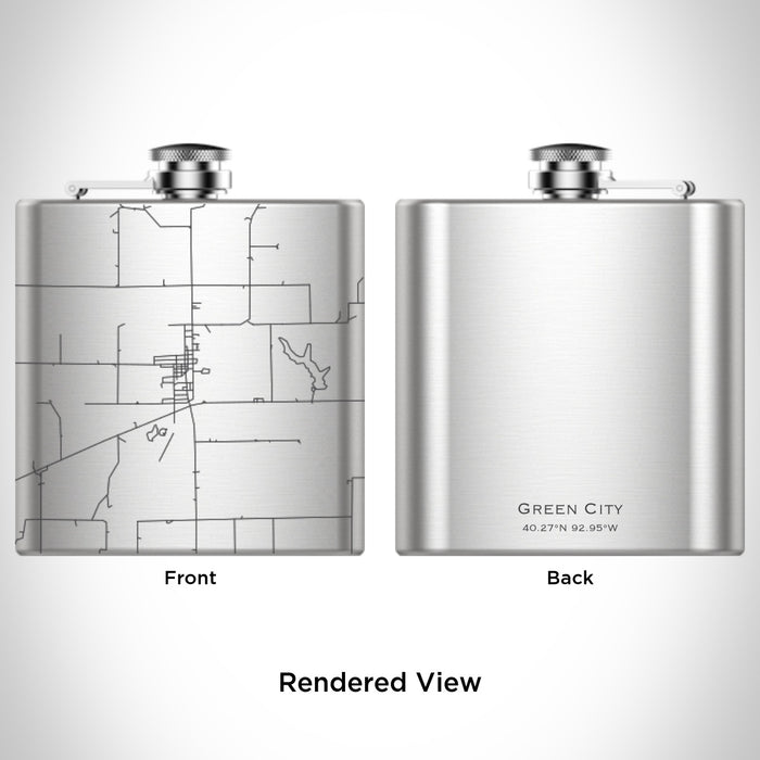 Rendered View of Green City Missouri Map Engraving on 6oz Stainless Steel Flask