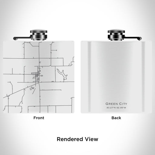 Rendered View of Green City Missouri Map Engraving on 6oz Stainless Steel Flask in White