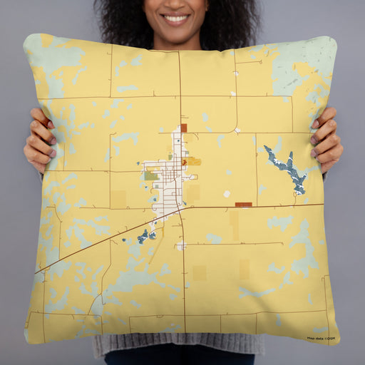 Person holding 22x22 Custom Green City Missouri Map Throw Pillow in Woodblock
