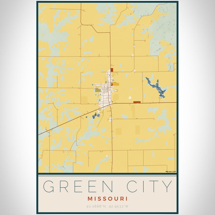 Green City Missouri Map Print Portrait Orientation in Woodblock Style With Shaded Background