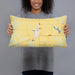 Person holding 20x12 Custom Green City Missouri Map Throw Pillow in Woodblock