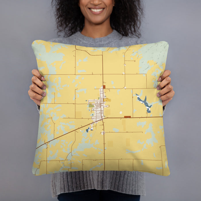 Person holding 18x18 Custom Green City Missouri Map Throw Pillow in Woodblock