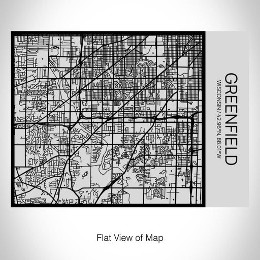 Rendered View of Greenfield Wisconsin Map on 20oz Stainless Steel Insulated Bottle with Bamboo Top with printed Tactile Lines Map in Black