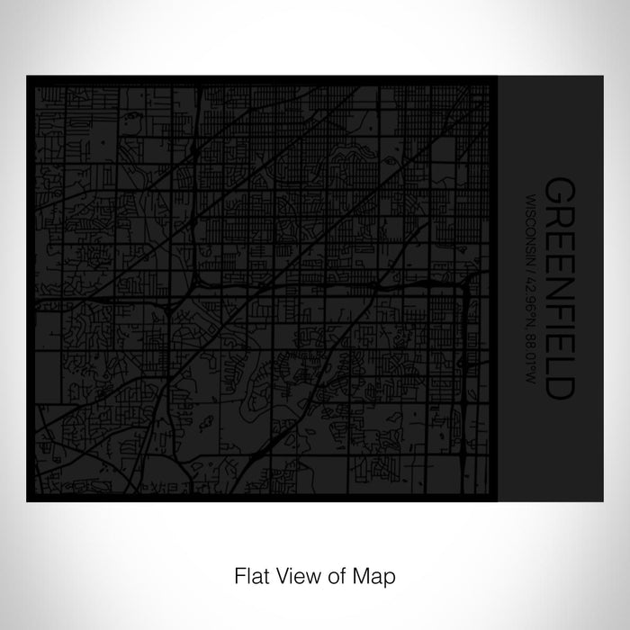 Rendered View of Greenfield Wisconsin Map on 20oz Stainless Steel Insulated Bottle with Bamboo Top in Matte Black with printed Tactile Lines Map in Black